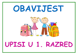OBAVIJEST RODITELJIMA ZA UPIS U PRVI RAZRED U ŠKOLSKOJ GODINI 2026./2027.
